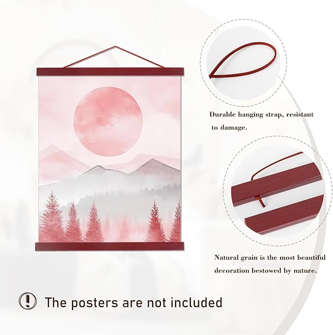 Artmag Magnetic Poster Hanger Frame, 16x24 16x22 16x20 Light Wood Wooden Magnet Canvas Artwork Print Poster Hangers Frames Hanging Kit (Mahogany, 16")