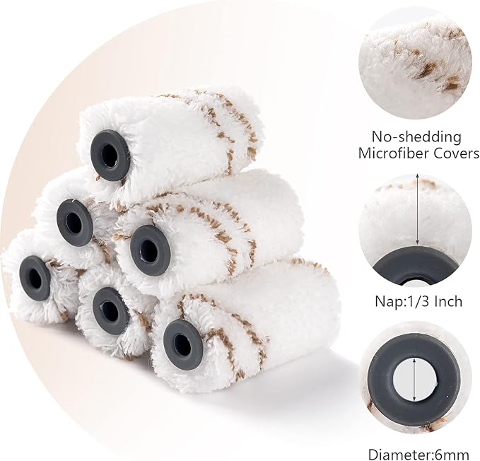 Mister Rui Paint Roller Kit, 9 Pack, 2 Inch Microfiber Paint Roller Covers, Small Paint Rollers with Tray and Roller Frame, Mini Rollers for Painting, Paint Supplies for House Painting