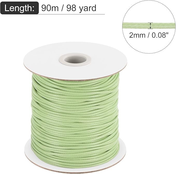 MECCANIXITY Waxed Cord 2mm Waxed Polyester Cord 98 Yard Wax String for Bracelet Making, Necklaces, Beading, Jewelry Making and DIY Crafts(Light Green)