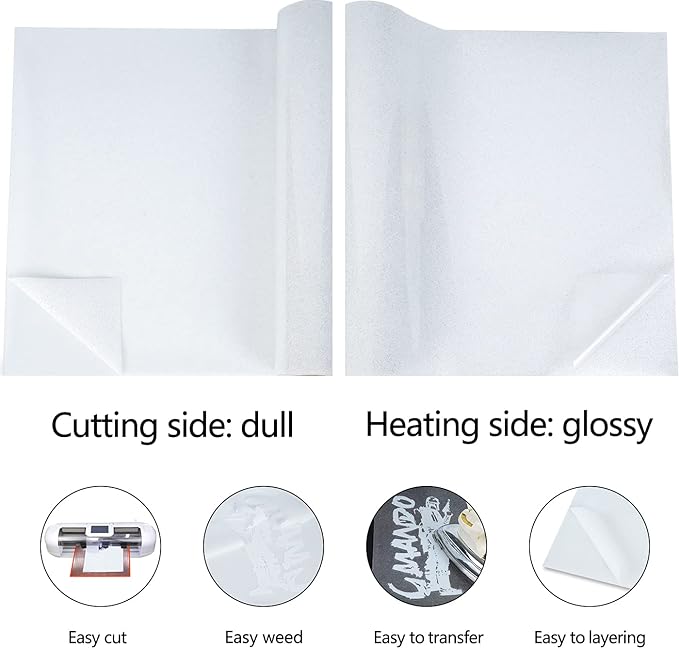 guangyintong Glitter White Heat Transfer Vinyl HTV Rolls, 12" x 8ft Iron on Vinyl for T Shirts Glitter White HTV Vinyl for All Cutter Machines Easy to Cut & Weed for Heat Vinyl Design