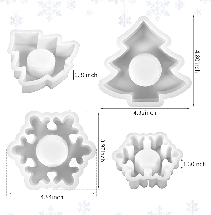 2PCS Christmas Resin Molds Christmas Tree Candle Holder Resin Molds Snowflake Silicone Resin Mold for Tea Lights Epoxy Resin Mold for Home Table Decorations Xmas Decor