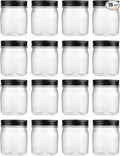 novelinks 8 oz Clear Plastic Jars with Screw-On Lids - BPA-Free Refillable Storage Containers for Slime, Spices, Crafts, Kitchen & Home Organization (16 Pack,Black)