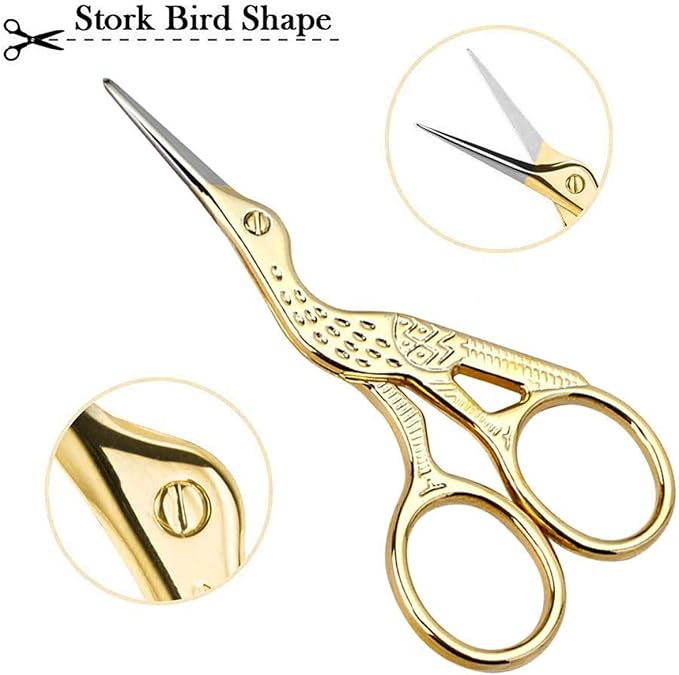 Vintage Stork Shape Sewing Scissors Stainless Steel Tailor Scissors Sharp Sewing Shears for Embroidery, Craft, Art Work & Everyday Use (4, Gold)