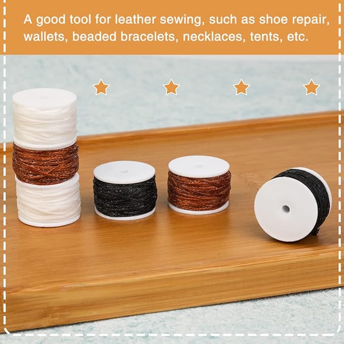 6 Pack Waxed Thread Leather Sewing Awl Replacement Spools, Repair Stitch Thread, Leather, Canvas Sewing Awl for All Stitching Tool, 3-Color