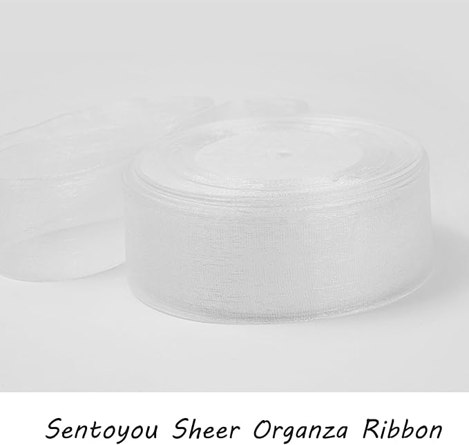 White Ribbon for Gifts Wrapping, 1 inch 50Yard Sheer Organza Ribbon, Gift Wrap Chiffon Fabric Ribbons for Flower Bouquet, Christmas, Mothers Day, Wedding, Crafts, Party Decoration