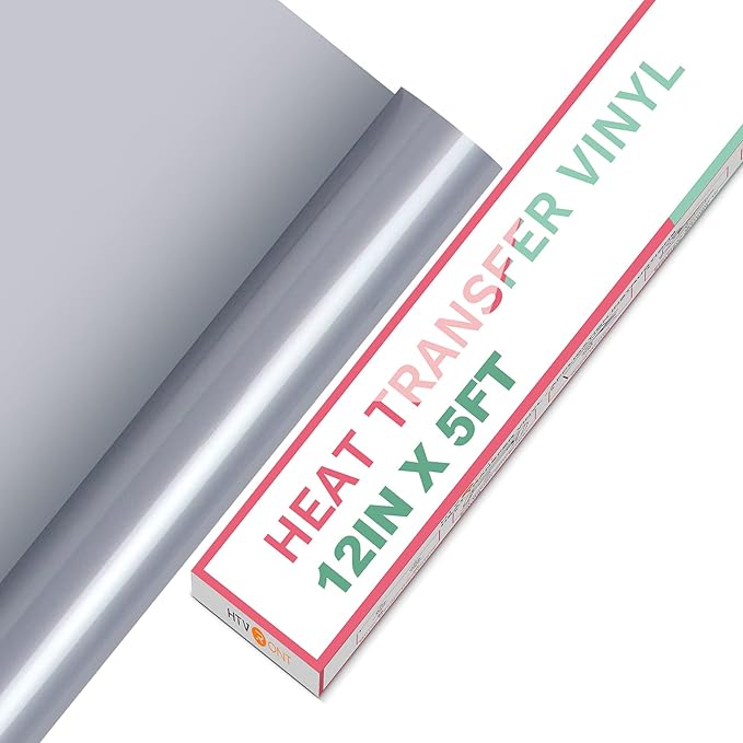HTVRONT HTV Heat Transfer Vinyl Rolls - 12" x 5ft Silver for Shirts, Iron on for All Cutter Machine - Easy to Cut & Weed for Heat Design (Silver)