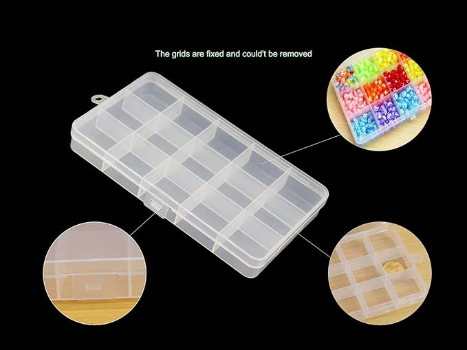 8 Pack 15 Grids Plastic Bead Organizer Box 6.8 * 3.86 * 0.87 inches Clear Storage Container Jewelry Case with Fixed Dividers for Rings, Earrings, Nail Art, DIY Crafts, Fishing Tackles