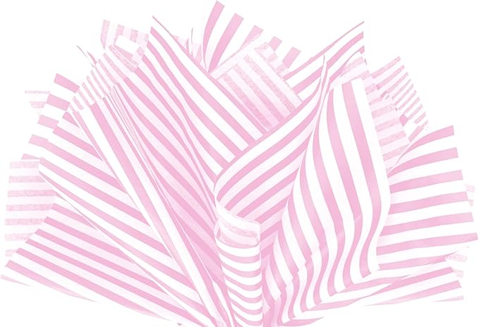 Flexicore Packaging Light Pink Pin Stripe Print Gift Wrap Tissue Paper Size: 15 Inch X 20 Inch | Count: 50 Sheets | Color: Light Pink Pin Stripe