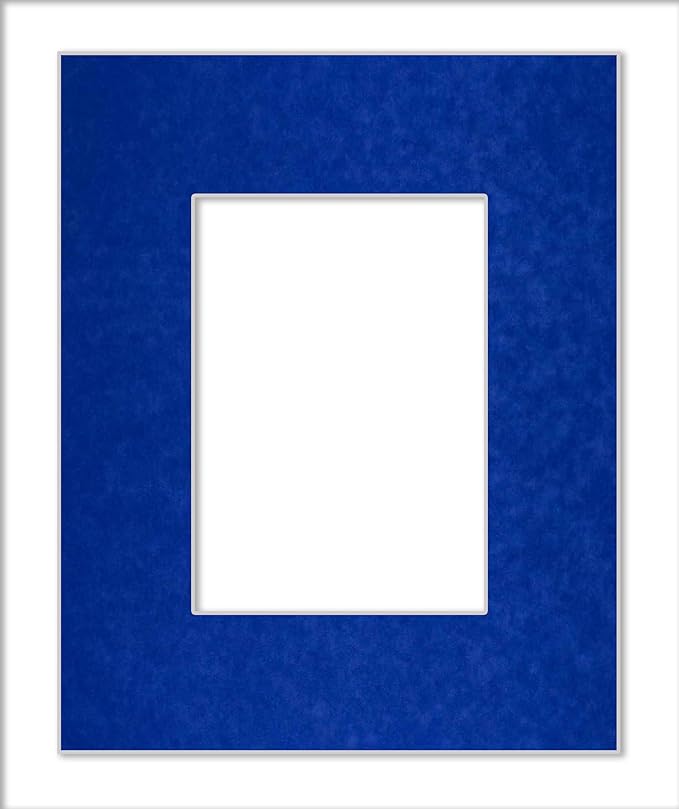 8x10 Mat Bevel Cut for 5.5x8.5 Photos - Acid Free Royal Blue Suede Precut Matboard With Backing Board and Crystal Clear, Self Seal Photo Mat Bag - For Pictures, Photos, Framing - 4-ply Thickness