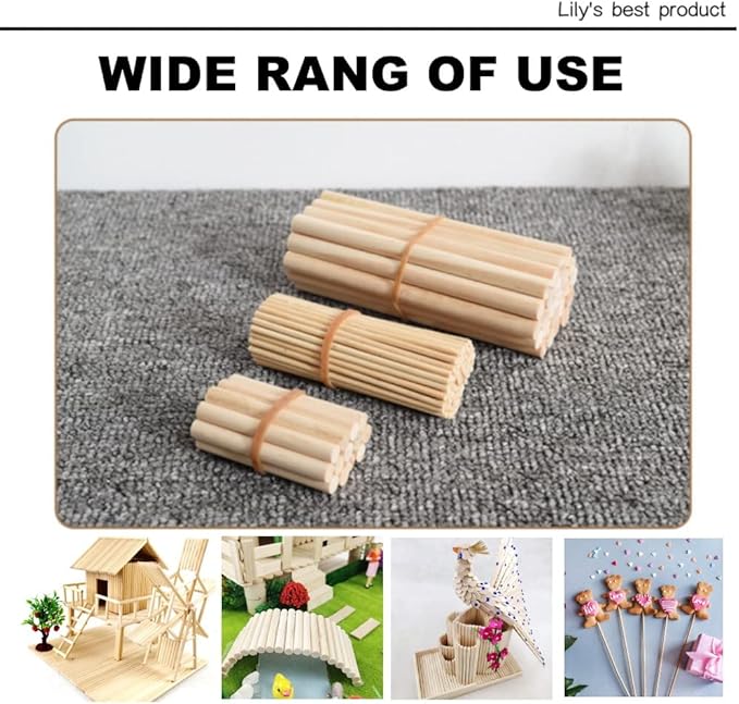 HOPELF 100PCS Wooden Dowel Rods - 3/8 x 6 Inch Bamboo Sticks - for Crafts, Assortment, DIYers