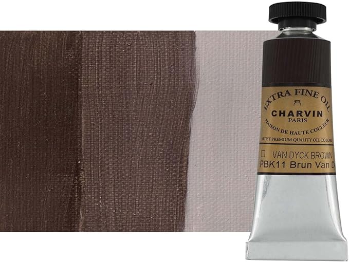 Charvin Extra Fine Oil Paint, Van Dyck Brown 20 ml - Triple-Milled, Rich Texture, Poppy Oil-Based, Light-Fast, Handmade, Archival Quality