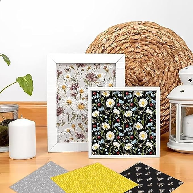 Honey Bee Pattern Paper Pack Yellow Black And Gray 24 Sheets Decorative Scrapbooking Paper Pad 6x6 Floral Craft Paper Single-Side Card Making Supplies for Junk Journal, Origami, Holiday Journaling