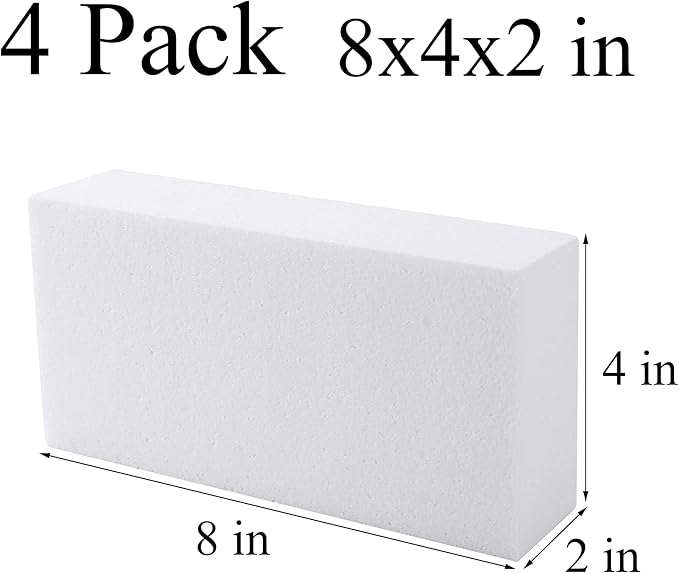 AMZQNART 4 Pack Craft Foam Blocks, 8x4x2 Square Polystyrene Foam Bricks for Art Sculpting, Flower Arrangements, Sculpture, Modeling, School and Home DIY.