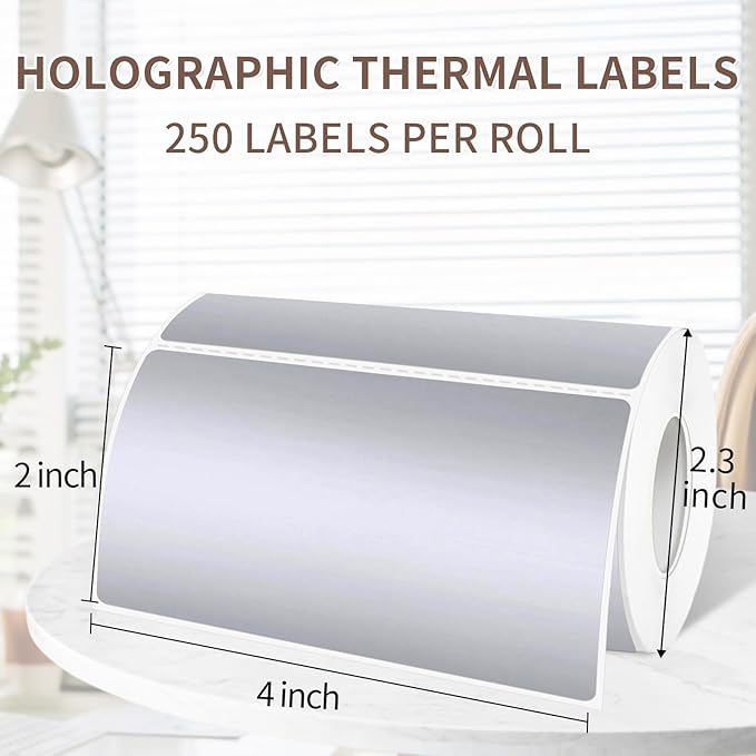 2" x 4" Silver Thermal Label Stickers,Waterproof Thermal Printer Sticker Labels for Gift Wrapping, Self-Adhesive Name Price Tag DIY Custom Logo Design (250 pcs,Silver)