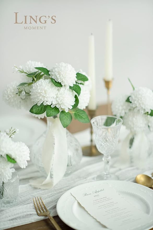 Ling's moment White Dahlia Foam Artificial Flowers Real Touch Faux Fake Flower for Home Decor Graduation Baby Shower Decorations Outdoors Party Favors Wedding Gifts Centerpieces Arrangements 25pcs