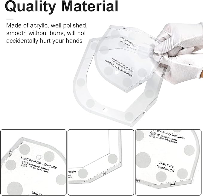 Bowl Cozy Template Cutting Ruler Set, 3Pcs Acrylic Transparent Quilting Bowl Templates for Hot and Cold Food Bowl Rack, DIY Kitchen Art Craft Acrylic Stencil Cut On Fold Template Sewing (White)