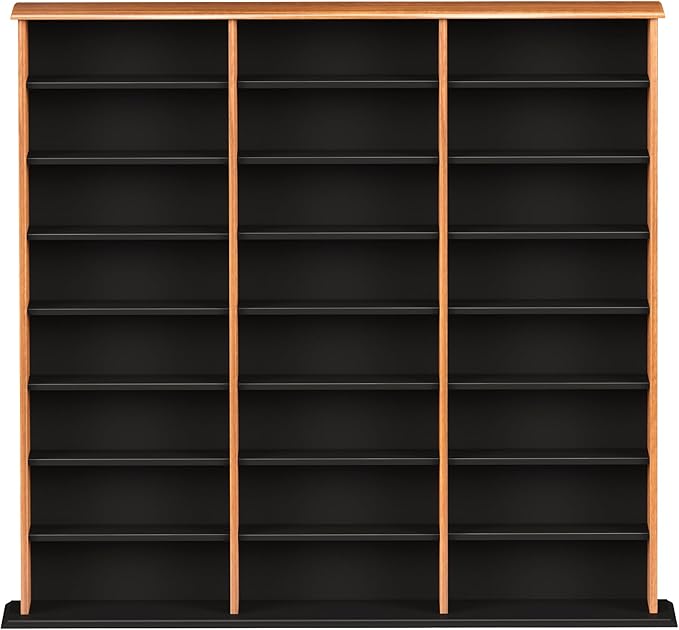 Prepac 3 Column Tall Cabinet Media Storage, Triple Width Wall, Cherry/Black