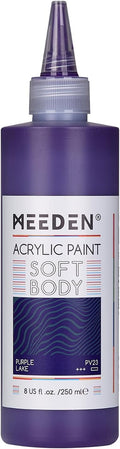 MEEDEN Soft Body Acrylic Paint: Purple Lake Matte Finish - 250ml/8.45oz Bulk Acrylic Colors in Ergonomic Bottle - Fluid Flow Art Paints for Artists Canvas Painting
