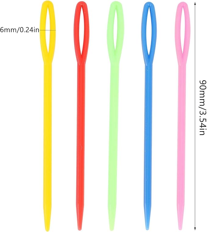 300 Piece Plastic Sewing Needle Set - Big Eye Safety Yarn & Crafting Needles - 3.54" Long - Ideal for Kids' Crochet, Darning & Handmade Projects - Random Color