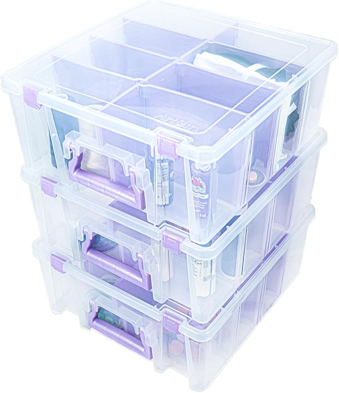 ArtBin 6990JZ Super Satchel Double Deep Compartment Box - Art Storage with 8 Removable Compartments, Smart Closure for Craft Supplies (Purple- Pack of 1)