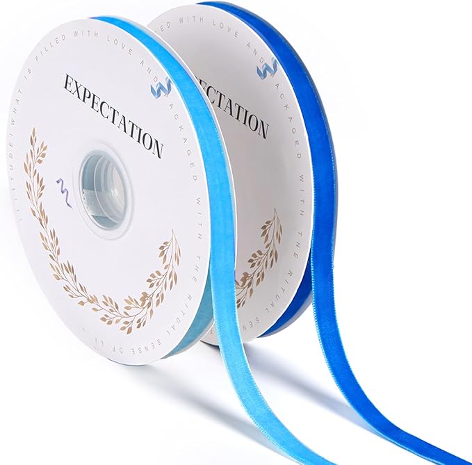 Blue Velvet Ribbon 3/8'' 2 Rolls Total 30 Yards, Use for Gift Wrapping, Christmas Tree, Wreath Decoration, DIY Crafts (Royal Blue, Light Blue)