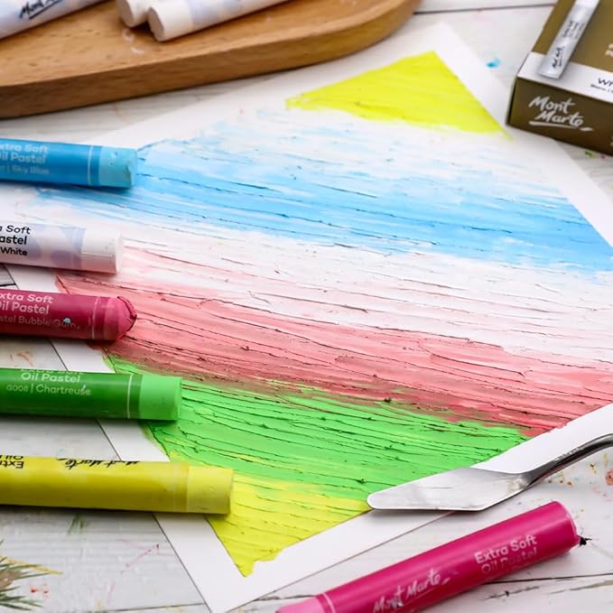 Mont Marte Extra Soft Oil Pastels White Premium 6pc, 2PACK, Assorted Natural Oil Pastel Colors, Vibrant, Buttery, Versatile Art Pastels for Blending, layering & Shading, Coloring and Sketching