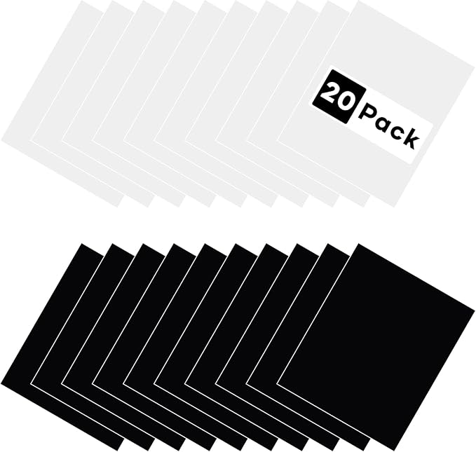 HTVRONT White & Black Heat Transfer Vinyl Bundle: 20 Pack 12" x 10" Heat Transfer Vinyl for T-Shirt, Cricut, Silhouette Cameo or Heat Press Machine