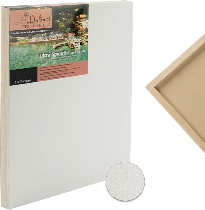 Da Vinci Pro Ultra Smooth Wood Canvas Gesso Board - 3/4" Deep, 3x9 Single White Acrylic Polymer Gesso Panels for Painting Fine Portraits and Ultra Fine Detail Illustrations and Artwork
