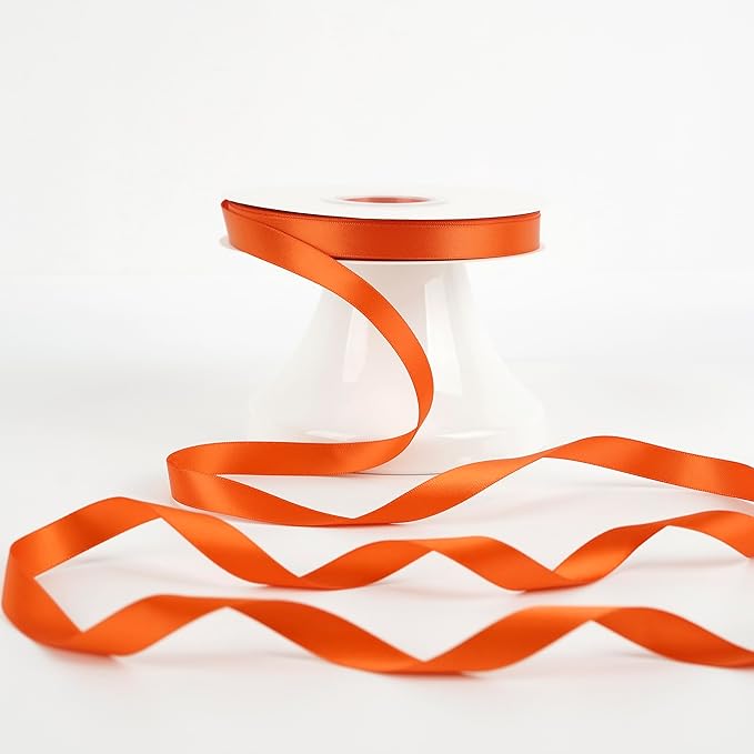 HUIHUANG Orange Ribbon 1/2 inch Continuous 50 Yards Tangerine Double-Faced Satin Ribbon for Gift Wrapping, Bows, DIY Crafts, Flower Bouquet, Wedding Decor, Holiday Decor