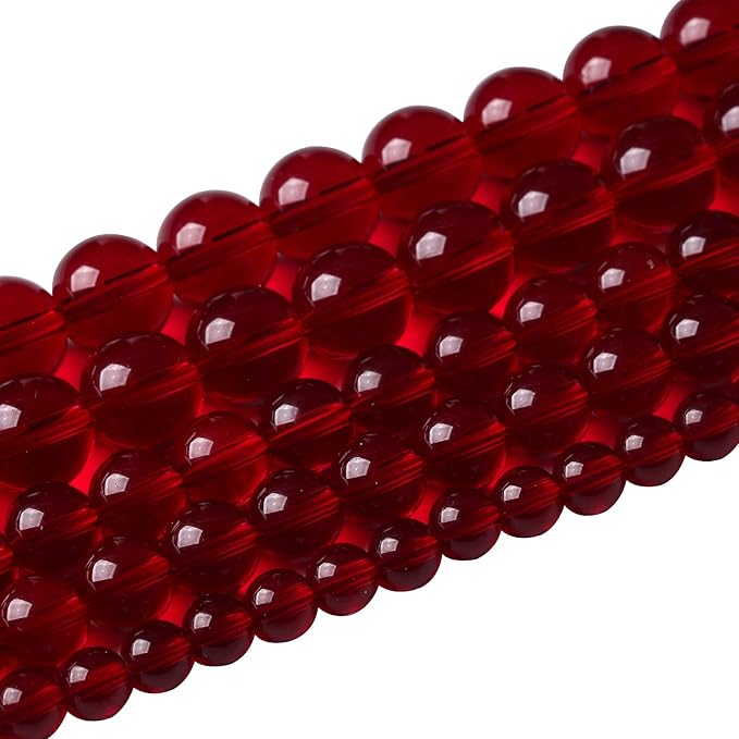 80pcs 10mm Smooth Garnet Red Glass Crystal Round Loose BeadsFor Jewelry Making DIY Bracelet Necklace Accessories 32" 2 Strand