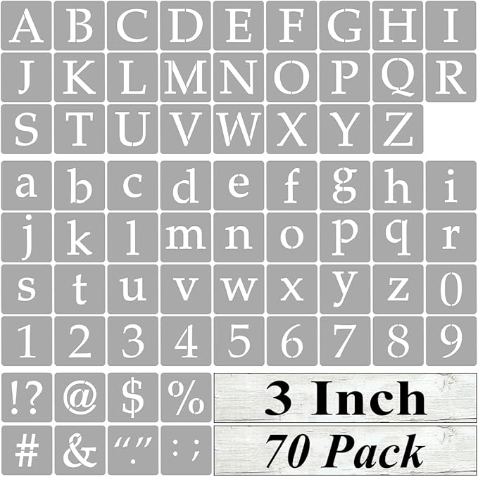 3 Inch Alphabet Letter Stencils for Painting - 70 Pack Letter and Number Stencil Templates with Signs for Painting on Wood, Reusable Letters and Numbers Stencils for Chalkboard Wood Signs & Wall Art