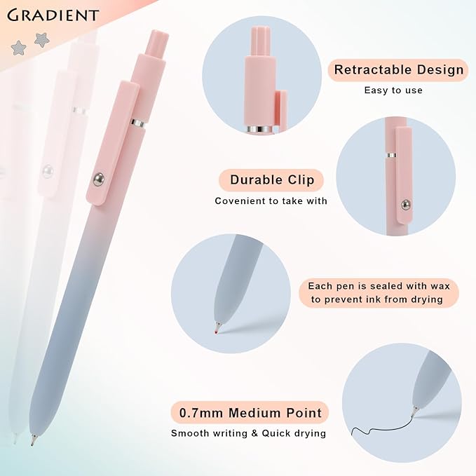 FIOVER 5pcs Gel Pens Black Ink Medium Point 0.7mm Pens Smooth Writing High-End Series Cute Ballpoint for Journaling Note Taking, Office School Supplies Gifts for Women and Men