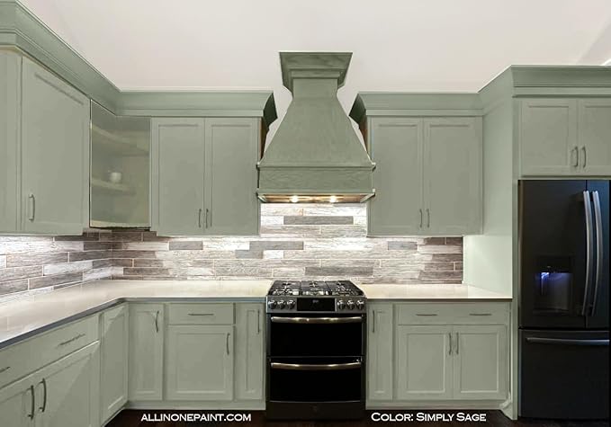 ALL-IN-ONE Paint, Durable cabinet and furniture paint. Built in primer and top coat, no sanding needed. Includes our 30 featured color card - Simply Sage (gray green), 8oz Sample