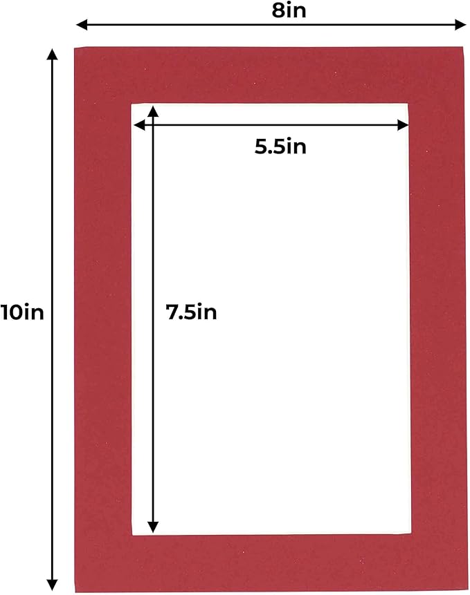 6x8 Mat for 8x10 Frame - Precut Mat Board Acid-Free Deep Red 6x8 Photo Matte Made to Fit a 8x10 Picture Frame, Premium Matboard for Family Photos, Show Kits, Art, Picture Framing, Pack of 25 Mats