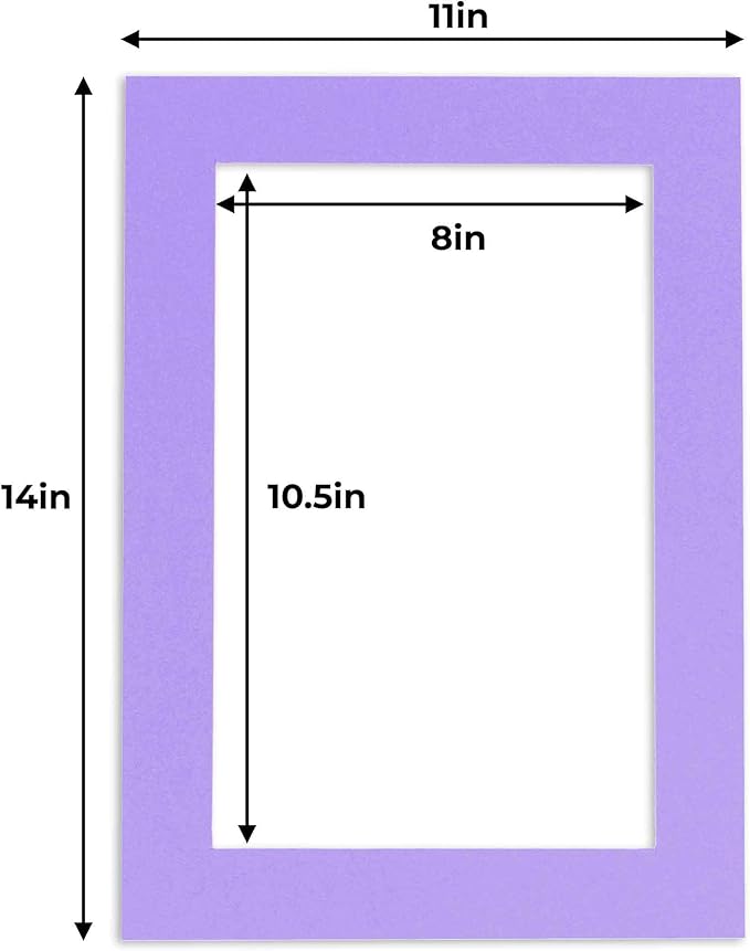 11x14 Mat for 8.5x11 Photo - Precut Light Purple Picture Matboard for Frames 11 x 14 Inches - Bevel Cut to Display Art 8.5 x 11 Inches - Acid Free Pack of 10 MATS with Backing Boards & Clear Bags