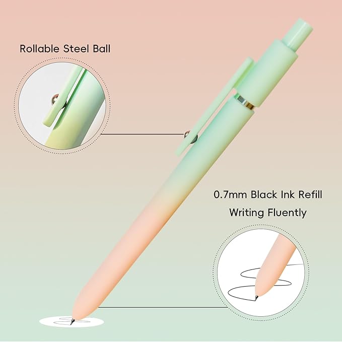 Gel Pens, 10 Pcs Medium Point Smooth Writing Pens Cute Pens for Women, High-End Series 0.7mm Black Ink Pens for Journaling Note Taking, School Office Supplies (10 Pcs Gradient)