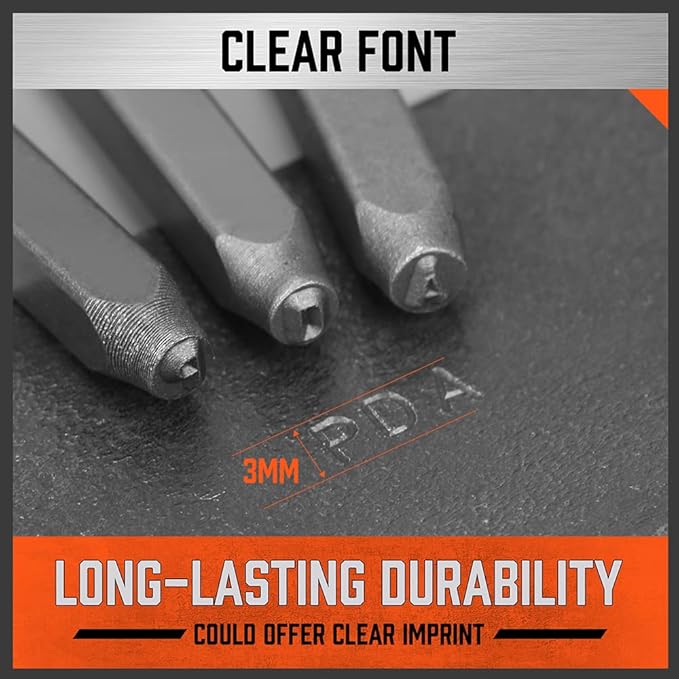 HORUSDY 37-Piece Number and Letter Stamp Set 1/8 (3mm) (A-Z & 0-9 + Love) Punch Perfect for Imprinting Metal Stamping kit, Plastic, Wood, Leather.