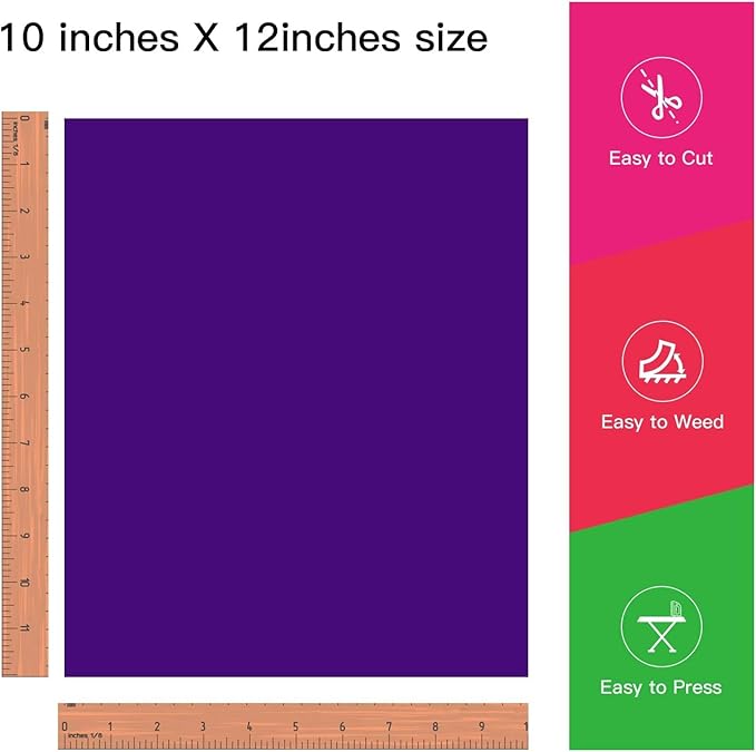 JANDJPACKAGING Purple Heat Transfer Vinyl HTV for T-Shirts 12 x 10 Inches 10 Pack Purple Iron on Vinyl