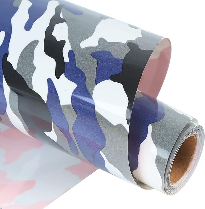 Guangyintong Camouflage Blue Heat Transfer Vinyl Rolls, 12" x 8ft Soft PU Iron on Vinyl Bundle - Stretchy, Easy to Cut & Weed for T-Shirts, All Cutter Machine, HTV Design