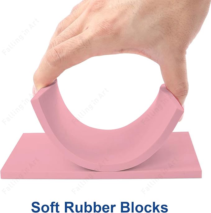 Falling in Art 4 x 6" Pink Rubber Carving Blocks, 12 Pack Soft Linoleum Blocks for Printmaking, Stamp Making, and DIY Crafting, 4/17" Thick