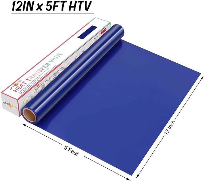 HTVRONT HTV Heat Transfer Vinyl Rolls - 12" x 5ft Blue, Iron on, Easy to Cut & Weed for Shirts & All Cutter Machines (Royal Blue)