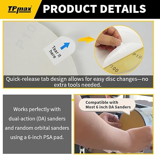 6-Inch 60-Grit Gold PSA Sanding Discs, 30 Pack – Pro-Grade Self-Adhesive Stickyback Sandpaper with Quick-Release Tabs for DA Sander, Coarse Automotive/Wood/Metal Sanding
