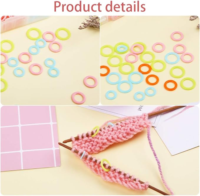 LUNARM 180 Pieces Stitch Markers for Crocheting, Knitting Random Colored Markers Rings(S/M/L), Crochet Locking Knitting Stitch Counter Needle Clip with Storage Box