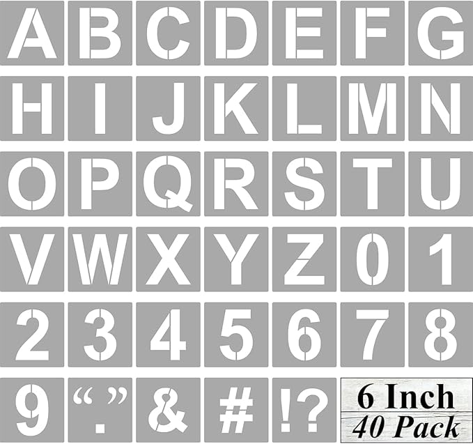 Alphabet Letter and Number Stencils 6 Inch - 40 Pack Large Letters and Numbers Stencil Templates with Signs for Painting on Wood, Reusable Number Letter Stencils for Chalkboard Signs & Wood Wall Art