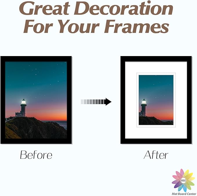 Mat Board Center, Double Mat - Acid Free, 8-ply Thickness, White Core - for Pictures, Photos, Framing (White Over White, 8x10 for 5x7, Pack of 5)