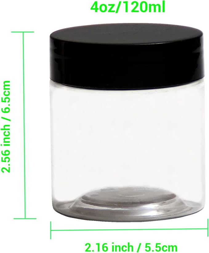 4 oz Plastic Jars with Lids,8 Pack Wide-mouth Clear Storage Containers, Empty Round Clear Plastic Jars with Lids and labels for Body Butter, Bath Salt, Slime and Beauty Products
