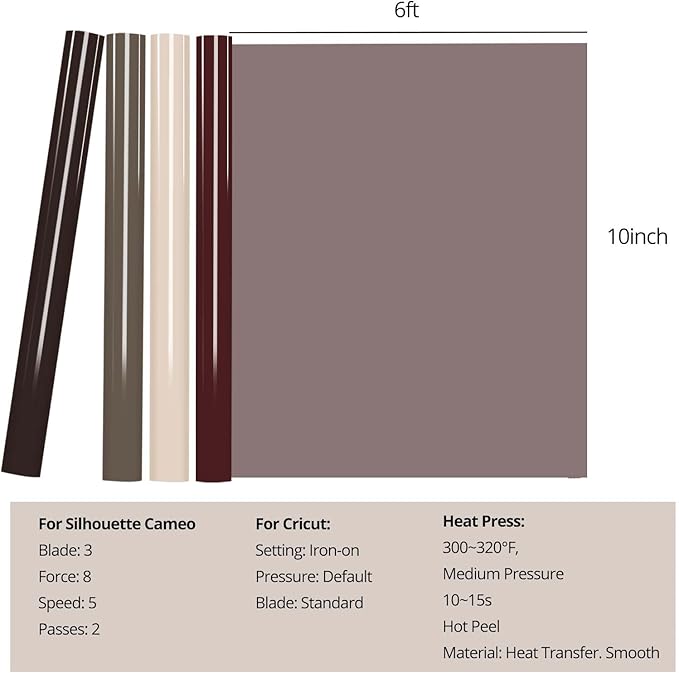 HTVRONT Puff Vinyl Heat Transfer -10" x 6ft Reddish Brown 3D Puff Heat Transfer Vinyl for T-Shirt- Wine Red Puff Htv Vinyl Compatible with Cricut Cutting Machine-Easy Cut/Weed