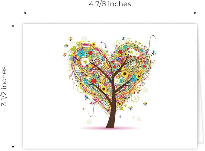 Seasons of Life Note Card Assortment Pack/Set Of 24 Greeting Cards And White Envelopes / 4 7/8" x 3 1/2" Cards Featuring 4 Seasonal Tree Designs
