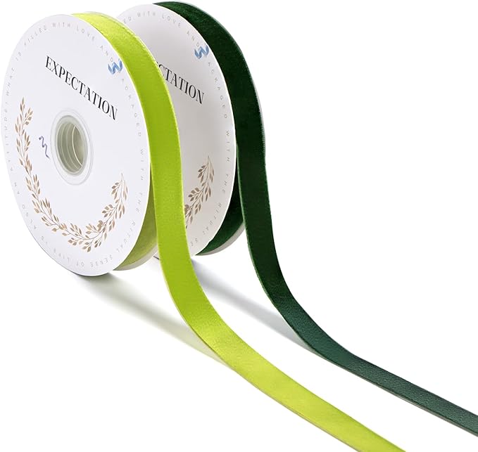 Green Velvet Ribbon 5/8'' 2 Rolls Total 30 Yards, Use for Gift Wrapping, Christmas Tree, Wreath Decoration, DIY Crafts (Dark Green, Sage Green)