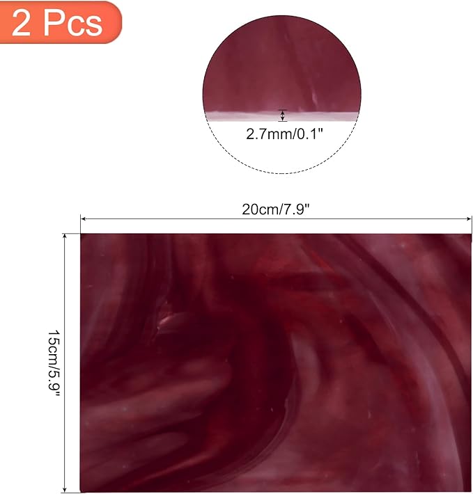MECCANIXITY 2 Pcs Stained Glass Sheet Mosaic Tile 7.9 Inch x 5.9 Inch Dark Red Stained Glass Sheets for Crafts DIY Art Project
